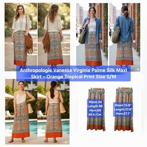 Anthropologie Vanessa Virginia Palme Silk Maxi Skirt Size S/M